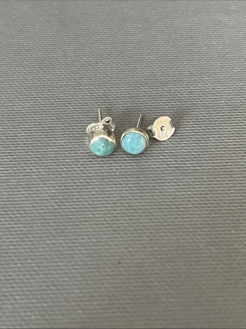 Hand Crafted Larimar Stones Round Stud Earrings - Picture 2 of 7